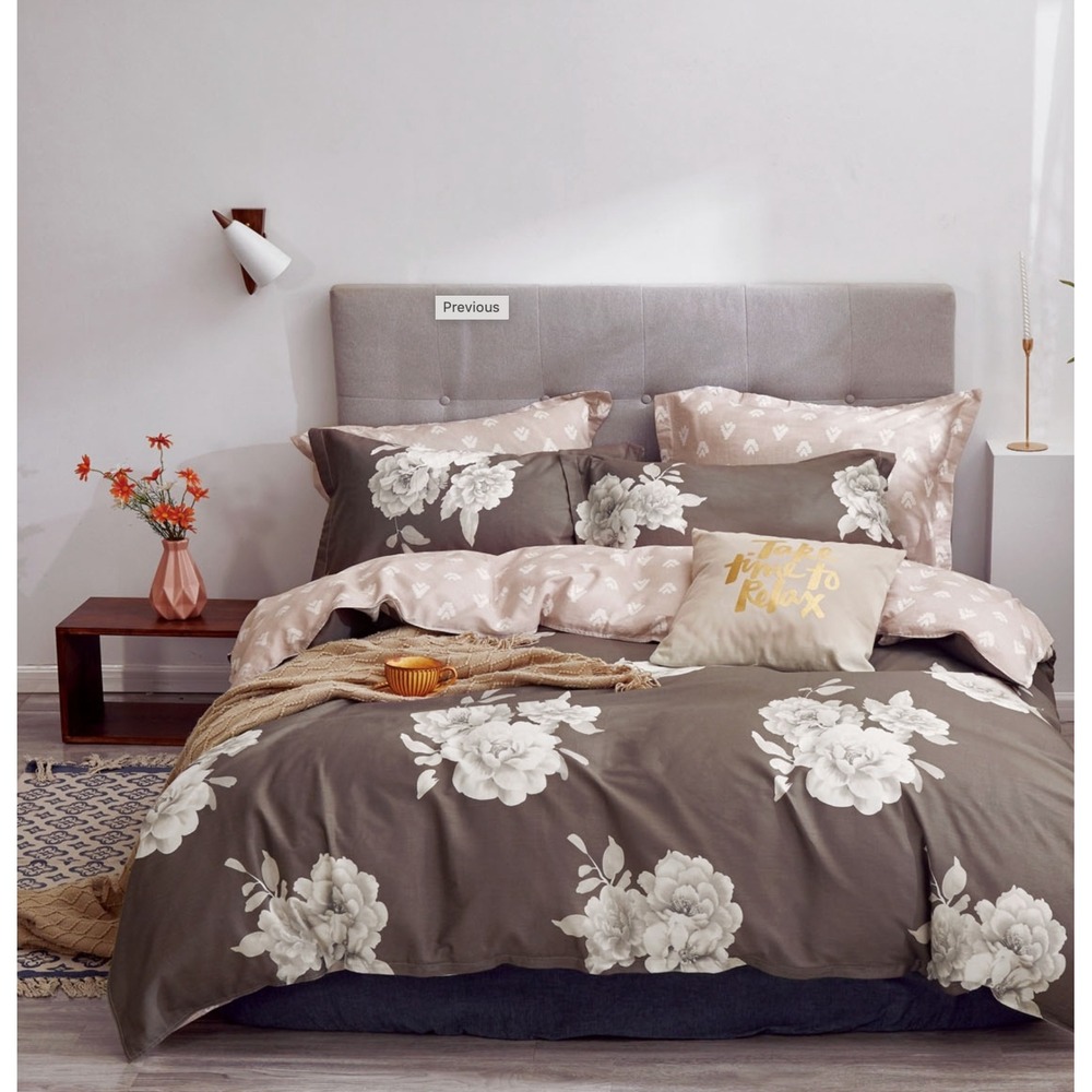 Marrisa Brown Floral 100% Cotton Comforter Set‎ Queen Reversible Quiet Luxury